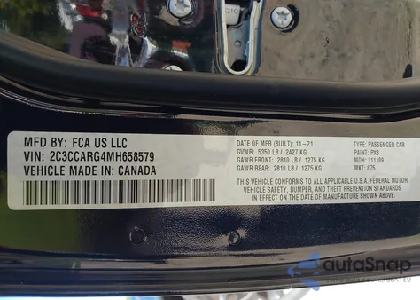 2021 Chrysler 300 Touring L Awd z USA, uszkodzony, nr VIN 2C3CCARG4MH658579